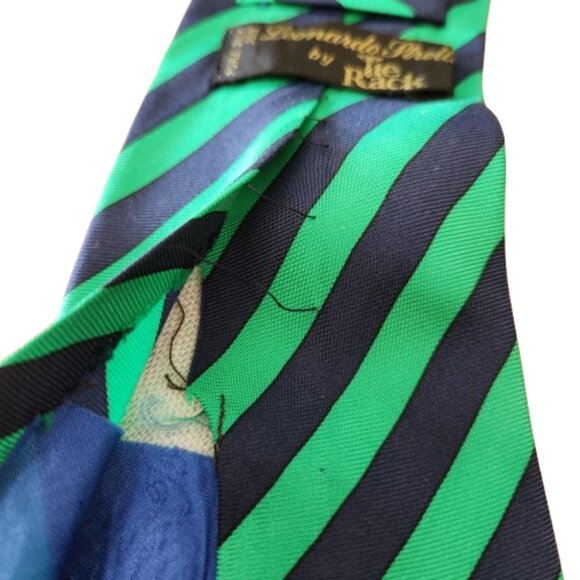 Leonardo Strelli by Tie Rack Silk Tie Green Navy Stripe Made in Italy - Picture 3 of 7